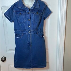 Lark & Grey Blue Denim Shirt Dress Size Large Pockets Button UpBelt Loop